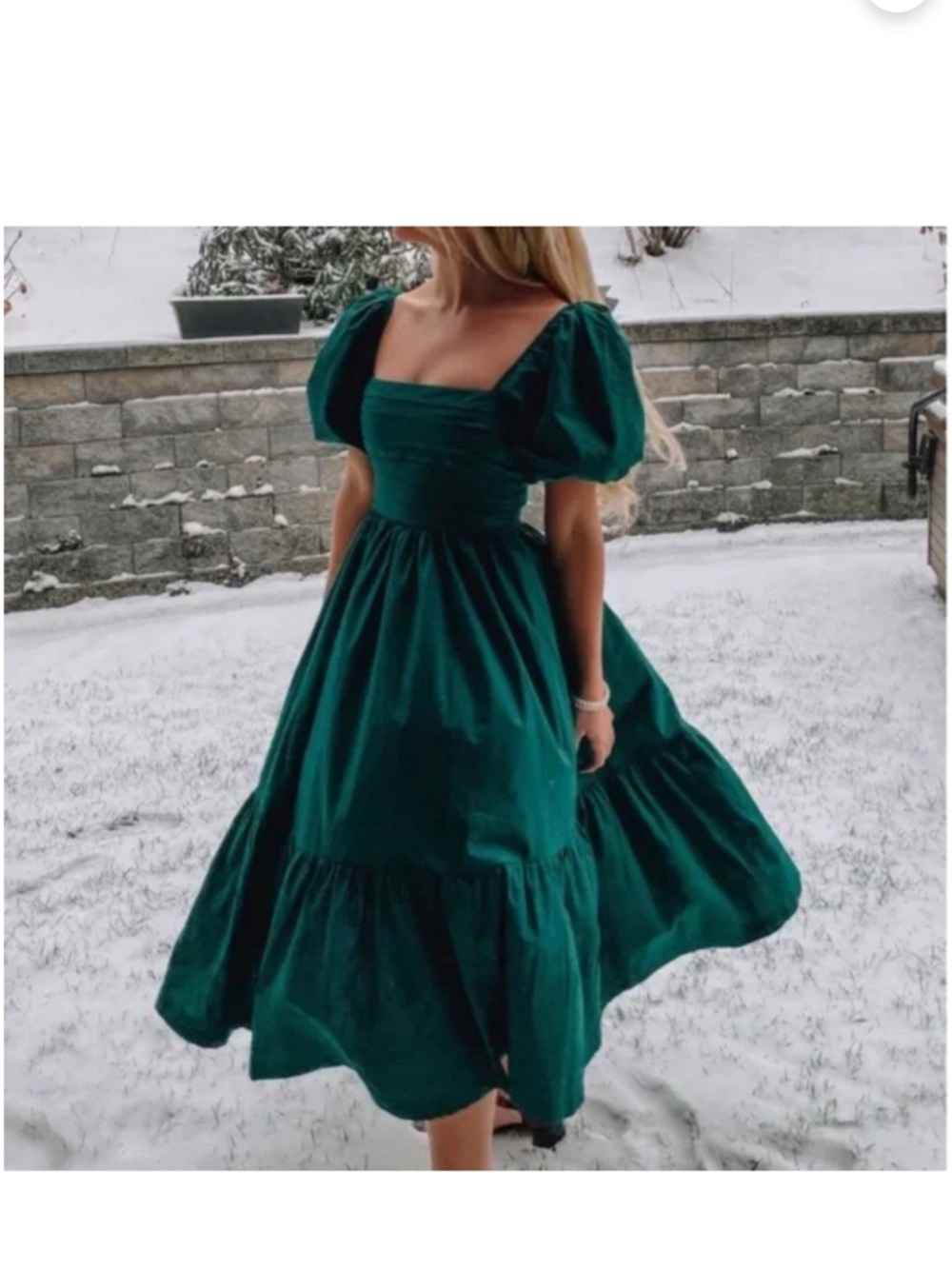 Abercrombie & Fitch Emerald Puff-Sleeve Midi Dress